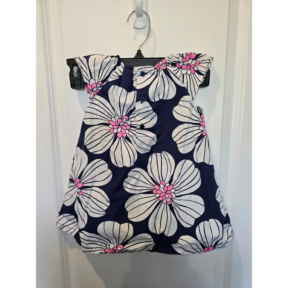 Carters Baby Girl Floral Dress Navy Blue White Pink Bow 18‎ Months Cotton